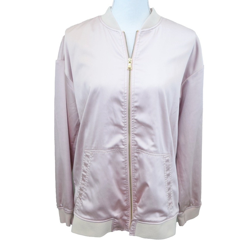 EXPRESS Women’s Oversized Light Pink/Dusty Rose Satin Bomber Jacket Size Small